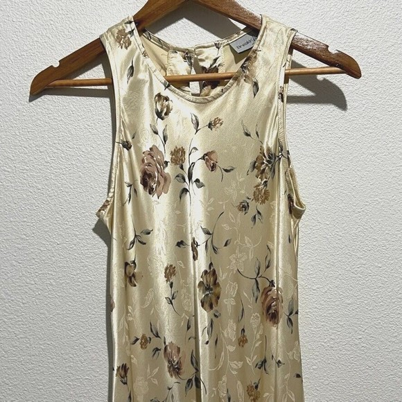 1990s Classic Silky Floral Brocade Sleeveless Dress-Back Button Key Hole Closure - Picture 4 of 13